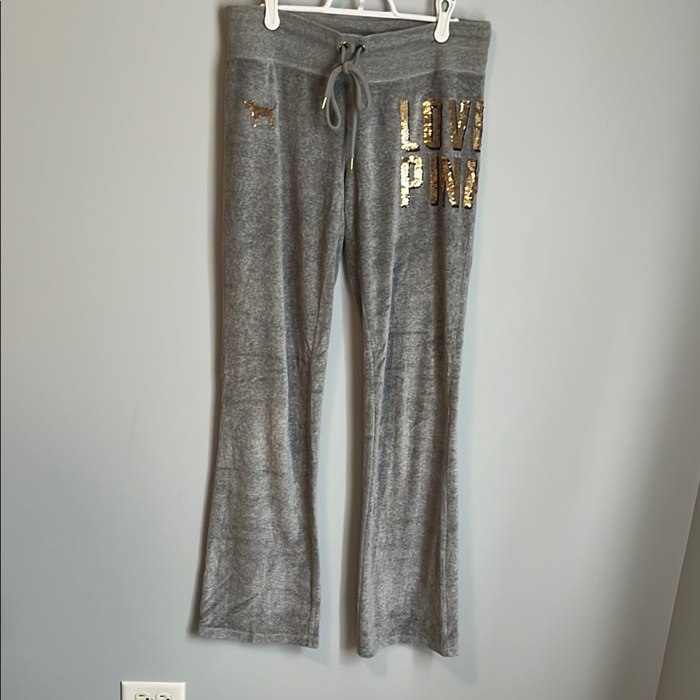 PINK Victoria's Secret Gray Sequin flare pants
